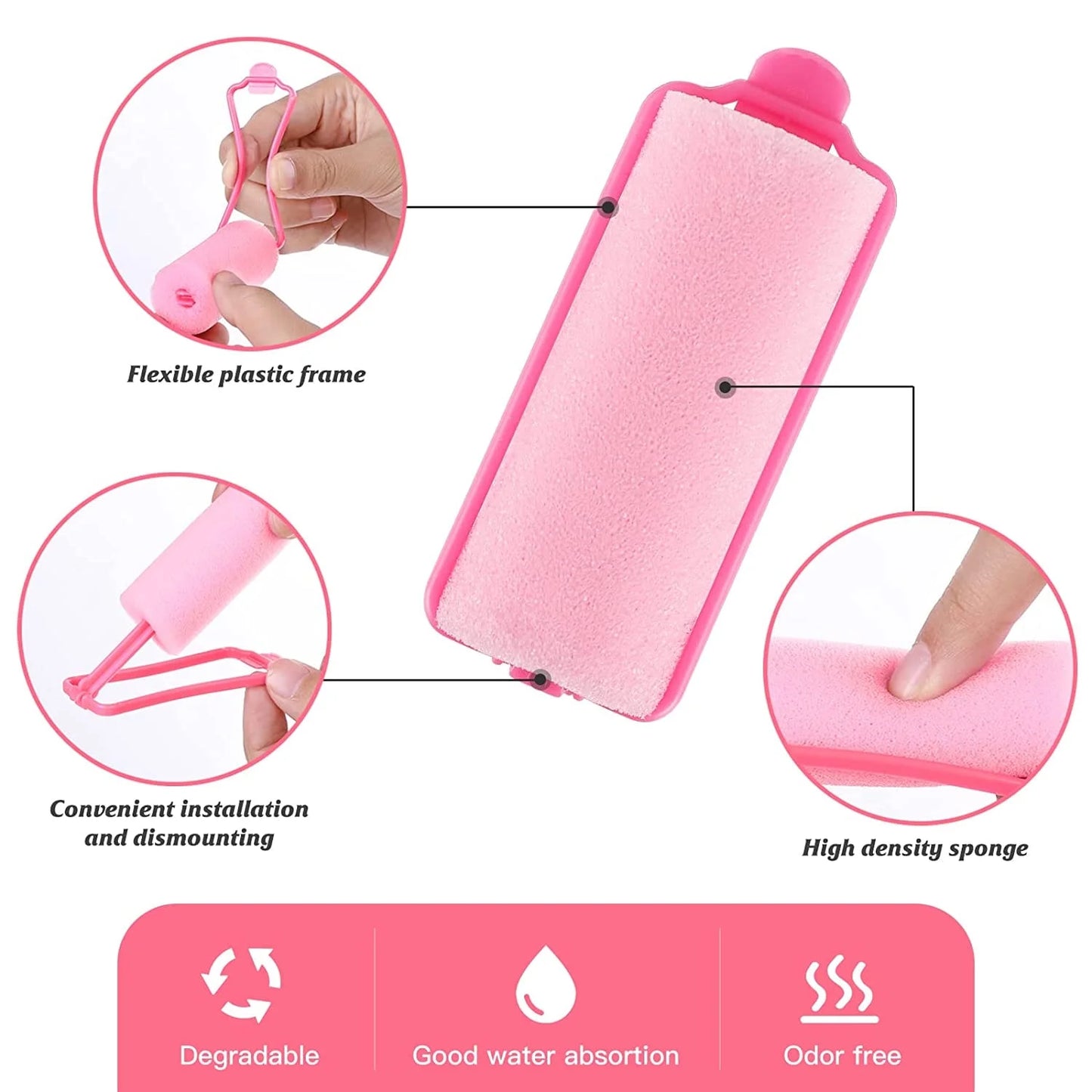 10Pcs Sponge, Foam Hair Roller Sleeping Hair Curlers Flexible Hair Styling Curlers Sponge (2.5Cm-Pink)