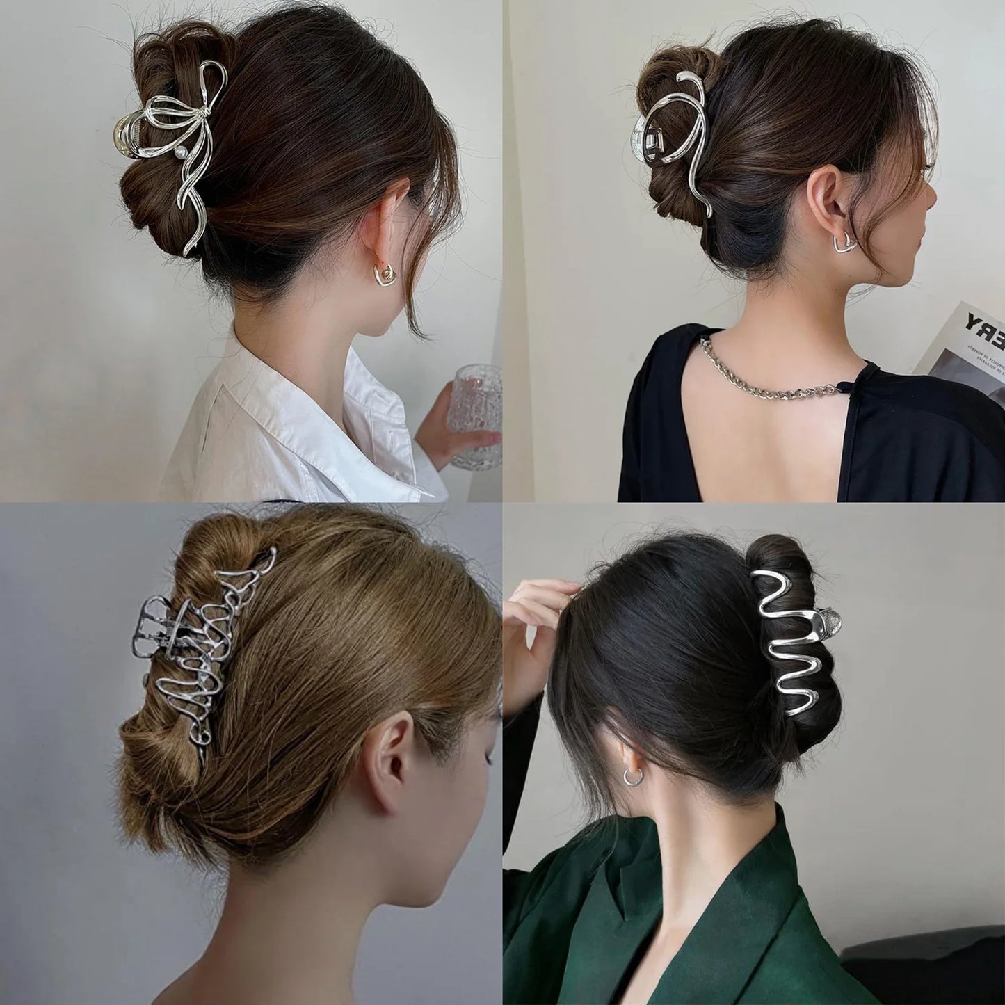 6Pcs Metal, Clips, Silver Liquid Barrettes Elegant Claw Metal Silver Hair