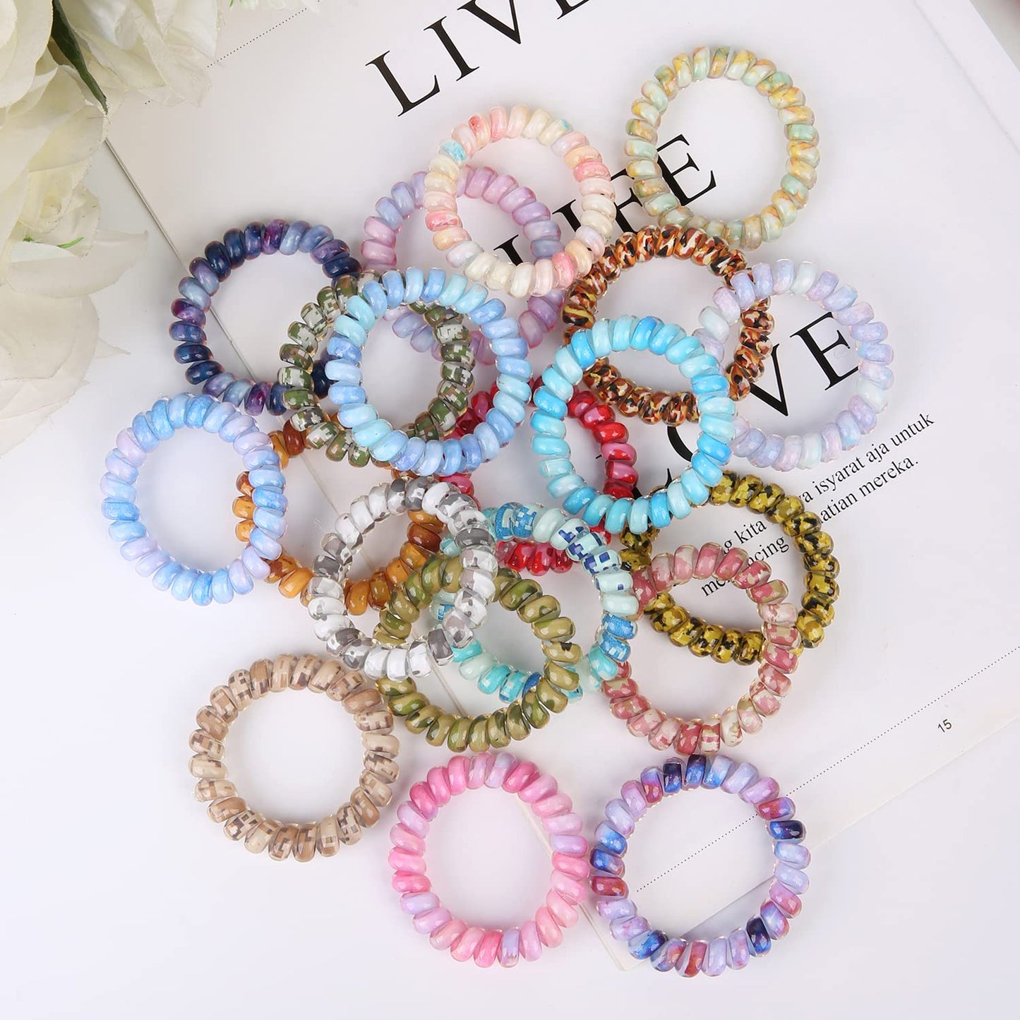 Spiral Hair Ties Phone Cord Hair Ties, Ponytail No Crease, Headband - 20 Pcs,Sky Camouflage Colors