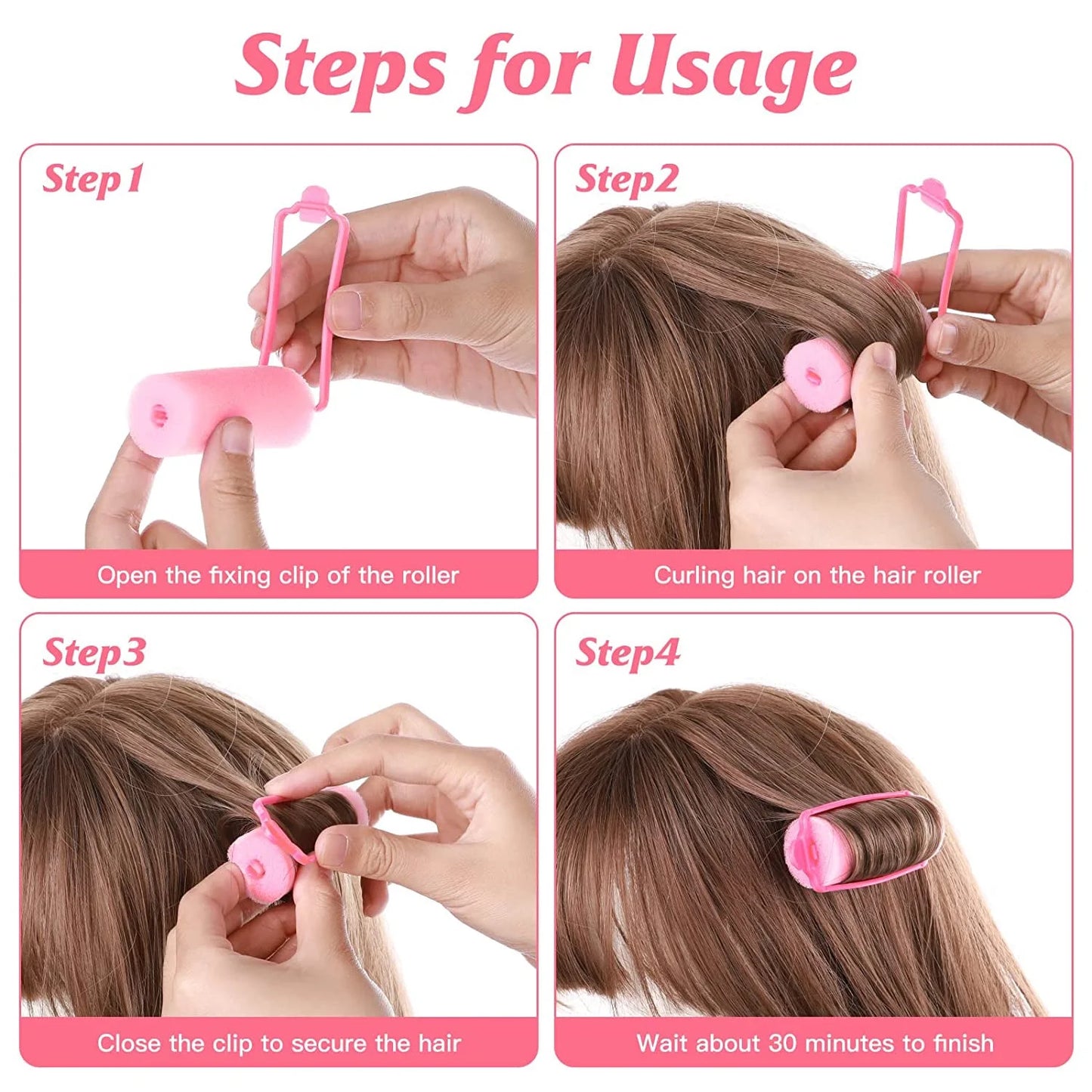 10Pcs Sponge, Foam Hair Roller Sleeping Hair Curlers Flexible Hair Styling Curlers Sponge (2.5Cm-Pink)