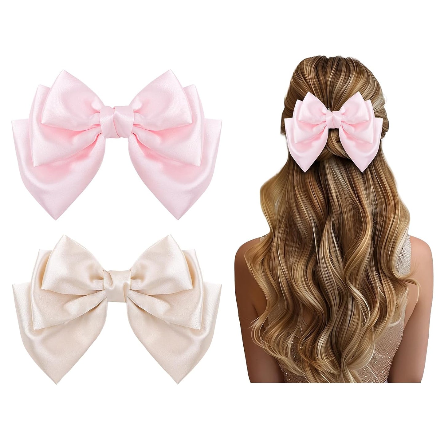 Hair Pink Oatmeal 2Pcs Bows for Women Alligator Hair Satin Silk Barrettes Coquette Bows Hair Accessories
