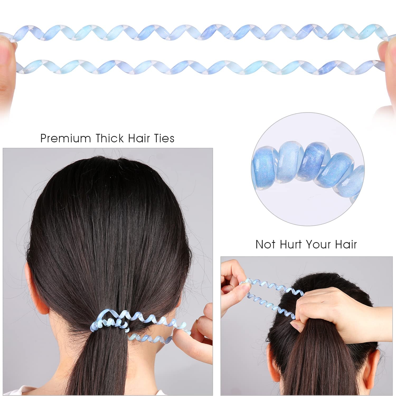Spiral Hair Ties Phone Cord Hair Ties, Ponytail No Crease, Headband - 20 Pcs,Sky Camouflage Colors
