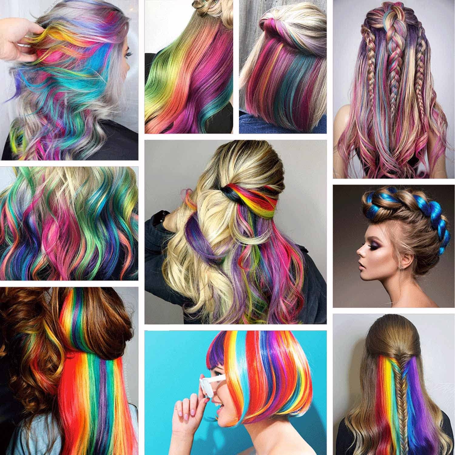 Colored Clip in Hair Extensions 22" Colorful Hair Extensions Rainbow Party Highlights Synthetic Hairpieces (36 Colors Set)