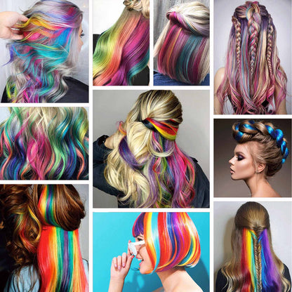 Colored Clip in Hair Extensions 22" Colorful Hair Extensions Rainbow Party Highlights Synthetic Hairpieces (36 Colors Set)