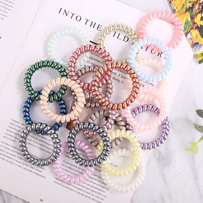 Spiral Ties, Phone Cord Coils Hair Ties- 20 Pcs,Pearl Color