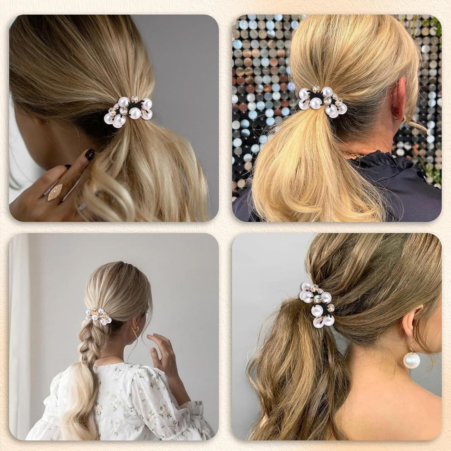 3Pcs Pearl Hair Bands Fancy Crystal Stretchy Hair Ties Handmade Rhinestone Hair Ropes