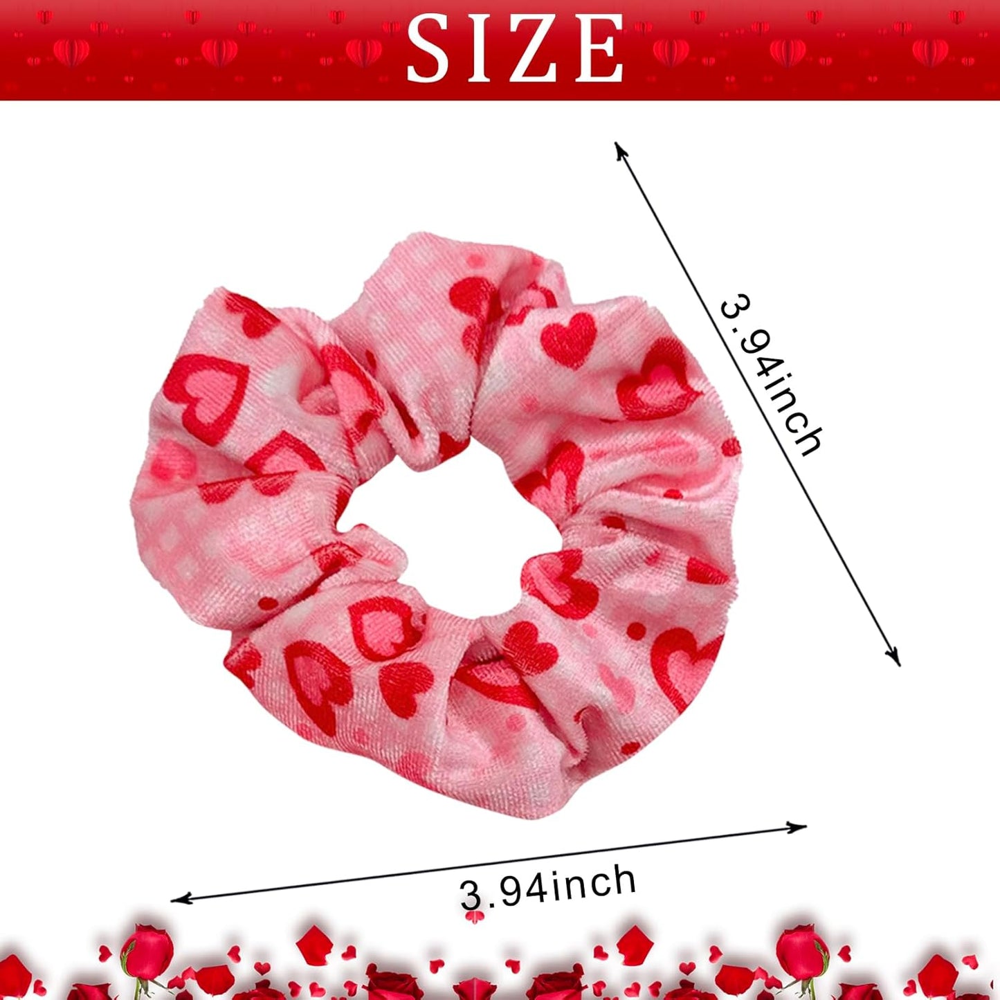 Heart Hair Scrunchies Elastics Hair Band Ponytail Holder Velvet Hair Ropes for Women Girls Valentines Hair Accessories Pink White Red 3PCS
