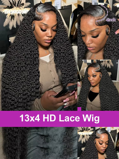 Curly 13X4 Lace Frontal Wig Human Hair for Women 300% Density 40 46 Inch Deep Wave 13X6 HD Lace Front Human Hair Wig Loose Water 