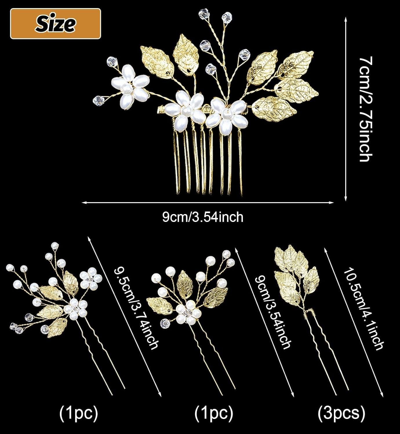 6 Pieces Wedding Pins Gold Leaf Bridal Head Piece Crystal Pearl Floral Hair Vintage Wedding Hair Clips 