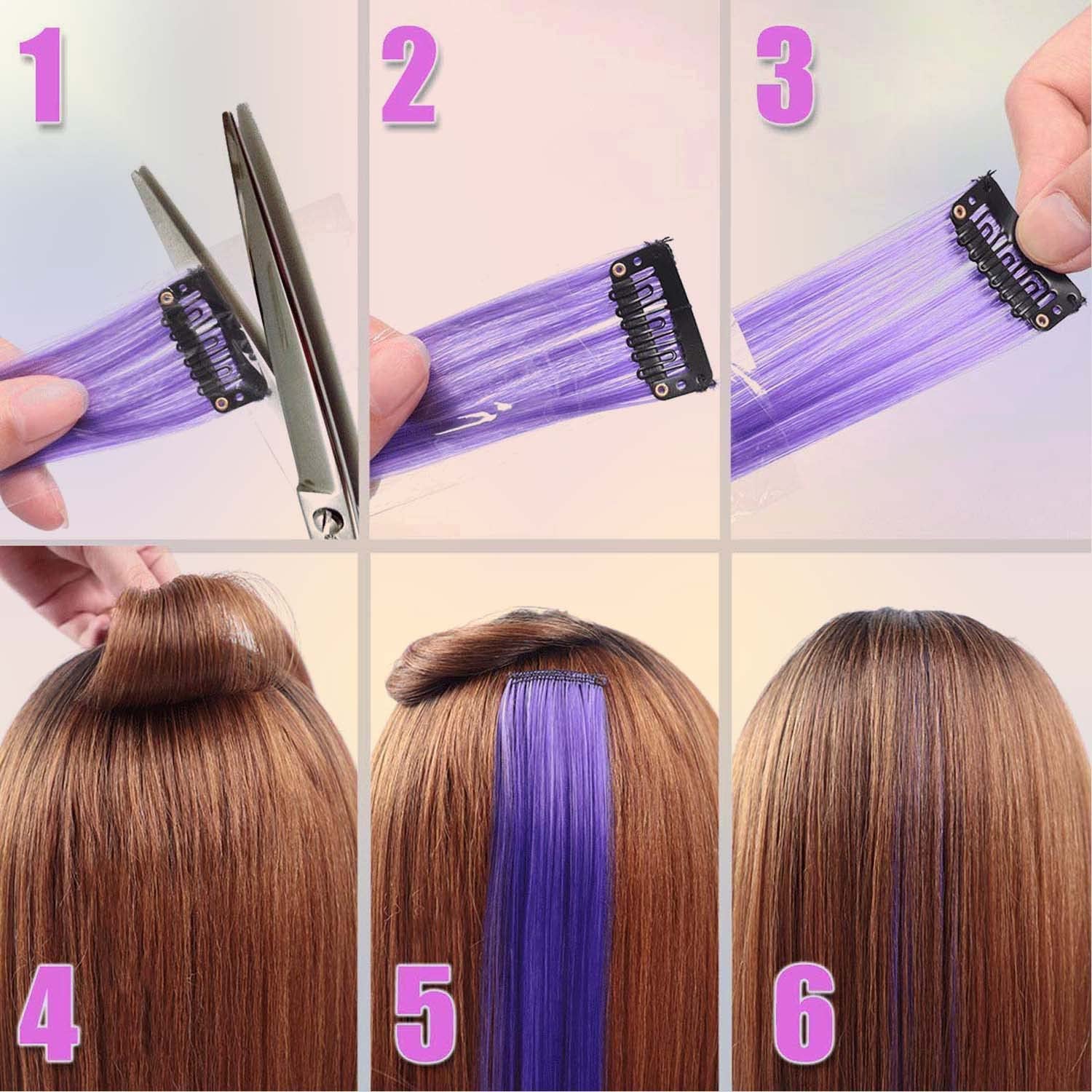 Colored Clip in Hair Extensions 22" Colorful Hair Extensions Rainbow Party Highlights Synthetic Hairpieces (36 Colors Set)