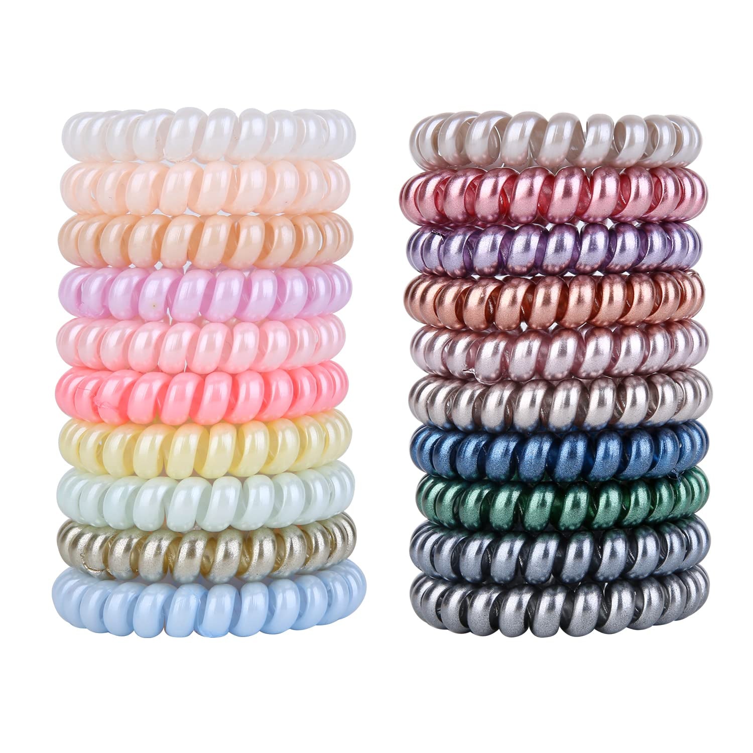 Spiral Ties, Phone Cord Coils Hair Ties- 20 Pcs,Pearl Color