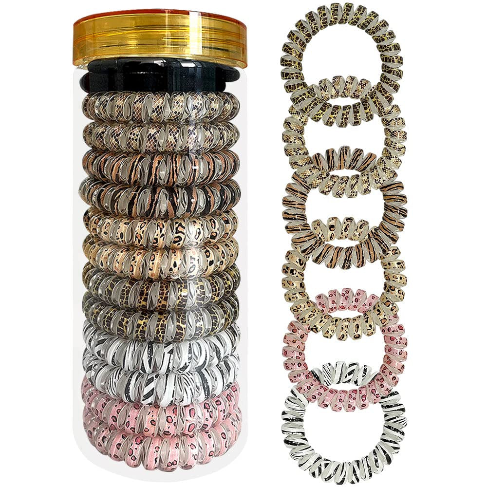 Belijiu Spiral Coil Hair Ties - Animal Pattern 12P - Phone Cord Hair Ties, Elastic Hair Ties for Women, Wrinkle Free, Long Lasting, Ponytail, Pain Free Hair Accessories, Curly, Straight Hair, All Hair