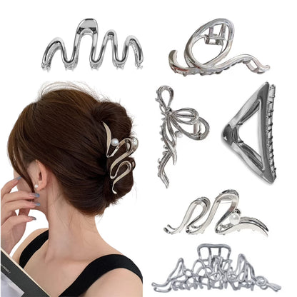 6Pcs Metal, Clips, Silver Liquid Barrettes Elegant Claw Metal Silver Hair 