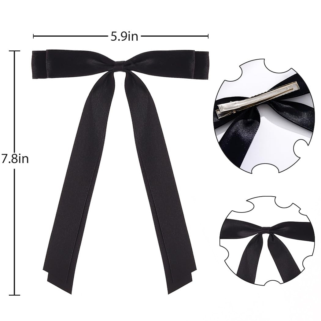 Silky Satin 3Pcs Hair Bows  Barrettes Metal Clips  for Women Hair Ribbon Long Tail 