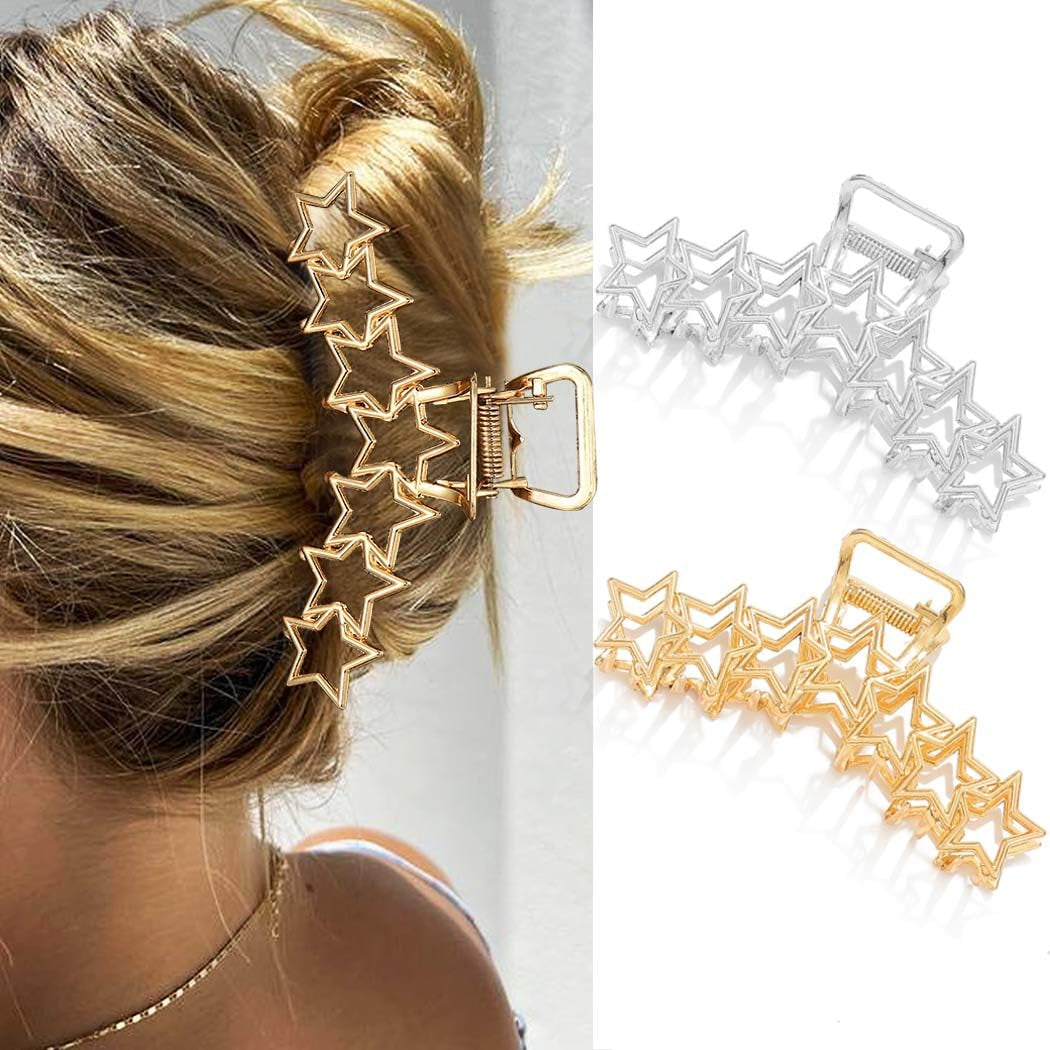 Metal Hair Claw Clips Gold Star Hair Clip Claw Large Nonslip (Pack of 2)