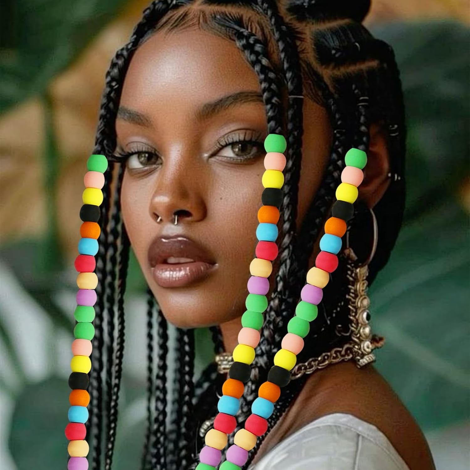 50Pcs Girls  & Girls Hair Beads, Silicone Decors with Colorful Rubber Bands, Threader and Plastic Box - Pony Beads 