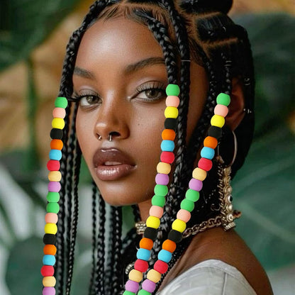 50Pcs Girls  & Girls Hair Beads, Silicone Decors with Colorful Rubber Bands, Threader and Plastic Box - Pony Beads 