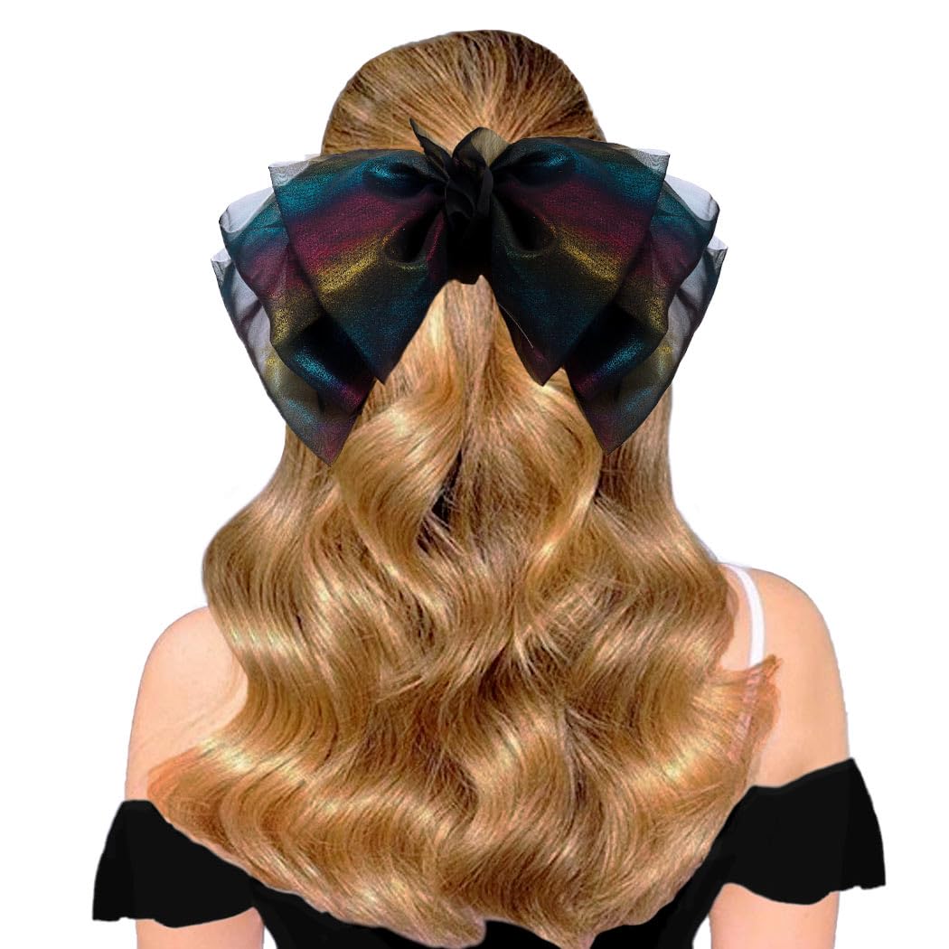 Big Black Hair Bow for Hair Tulle Clip Chiffon Color Hair Barrette Clips Hair Accessories for Women Girls