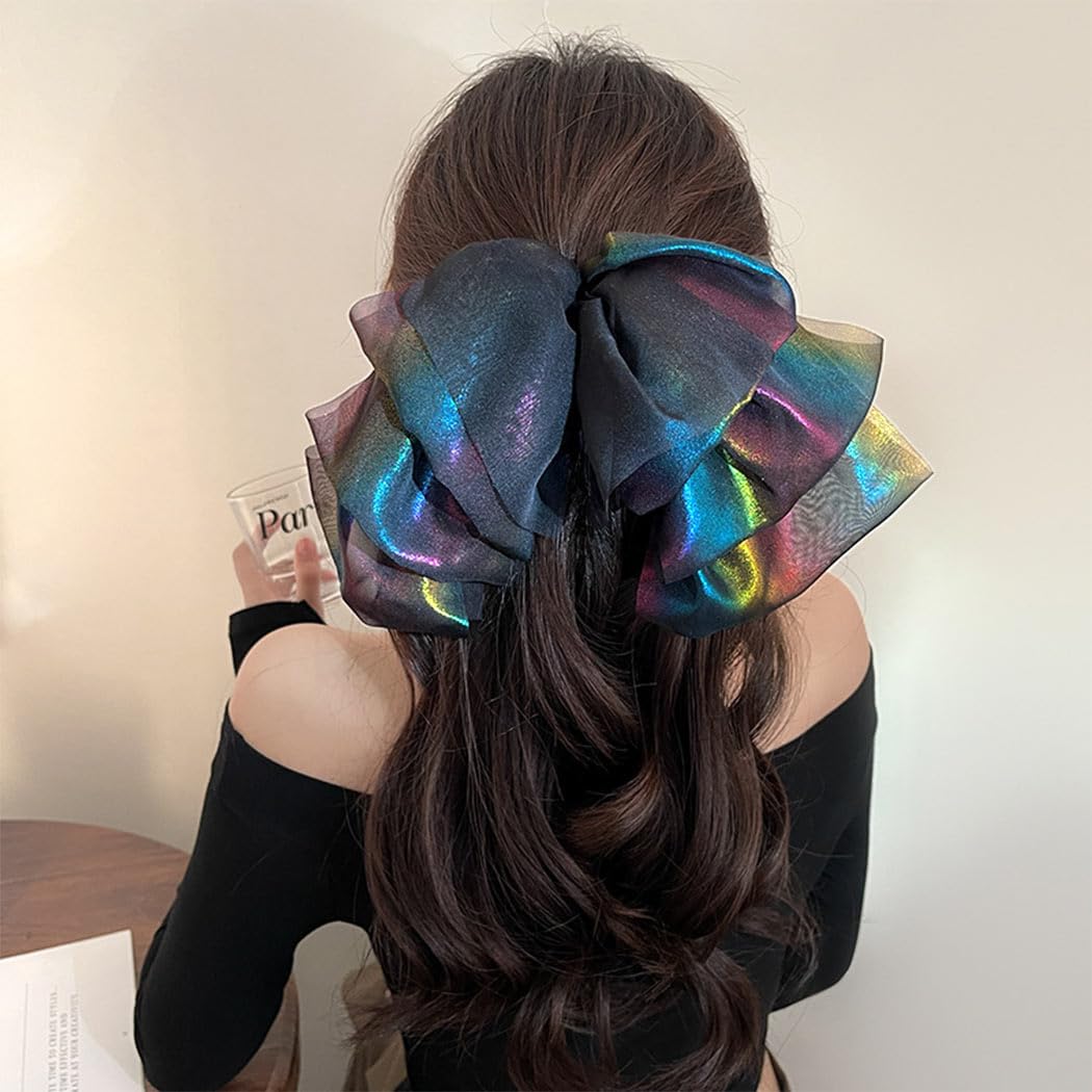 Big Black Hair Bow for Hair Tulle Clip Chiffon Color Hair Barrette Clips Hair Accessories for Women Girls