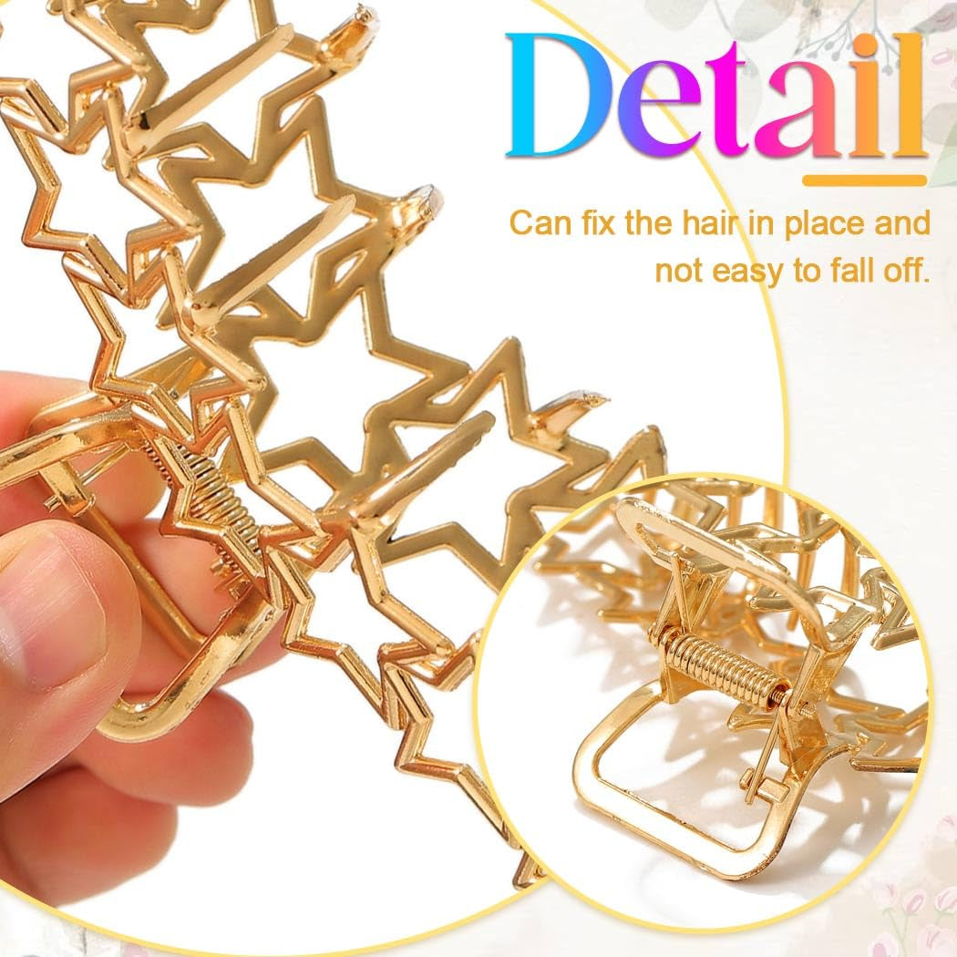 Metal Hair Claw Clips Gold Star Hair Clip Claw Large Nonslip (Pack of 2)