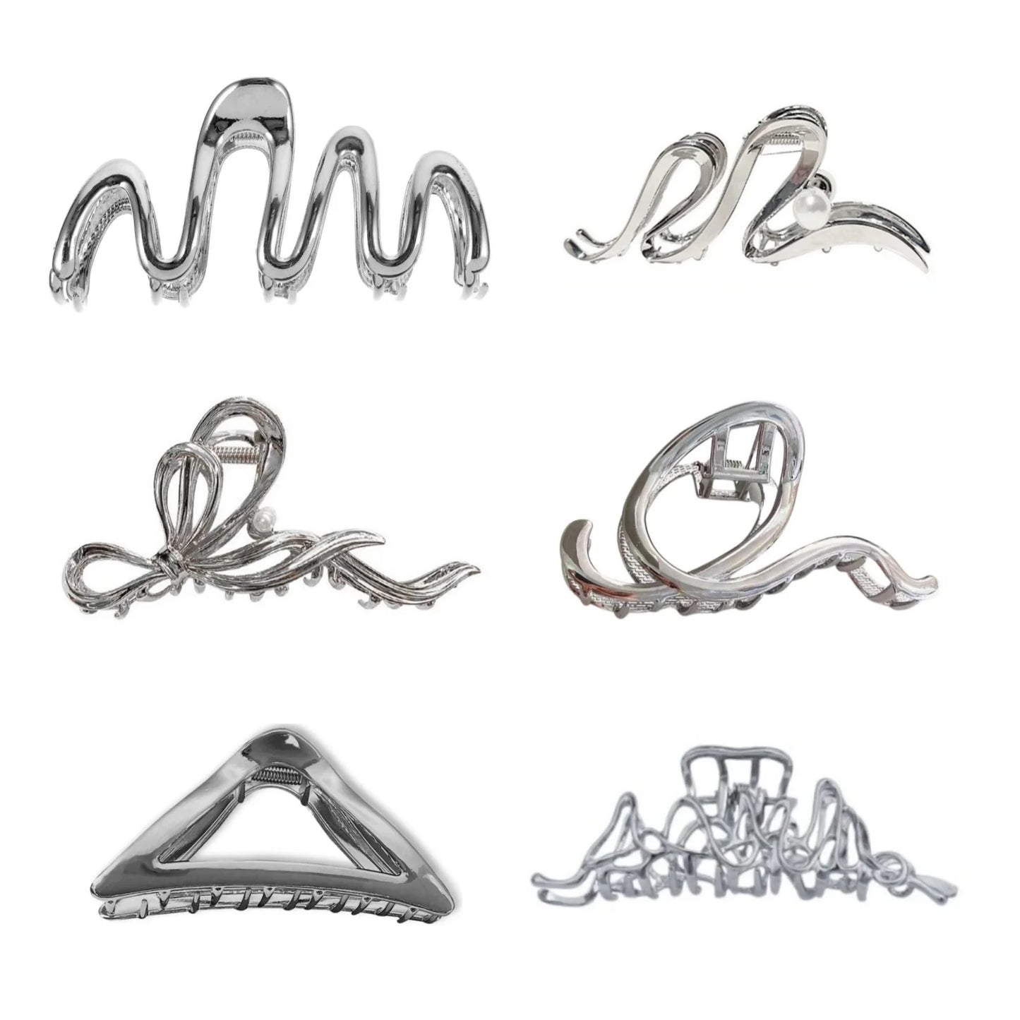 6Pcs Metal, Clips, Silver Liquid Barrettes Elegant Claw Metal Silver Hair 