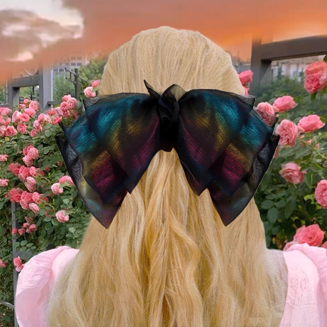 Big Black Hair Bow for Hair Tulle Clip Chiffon Color Hair Barrette Clips Hair Accessories for Women Girls