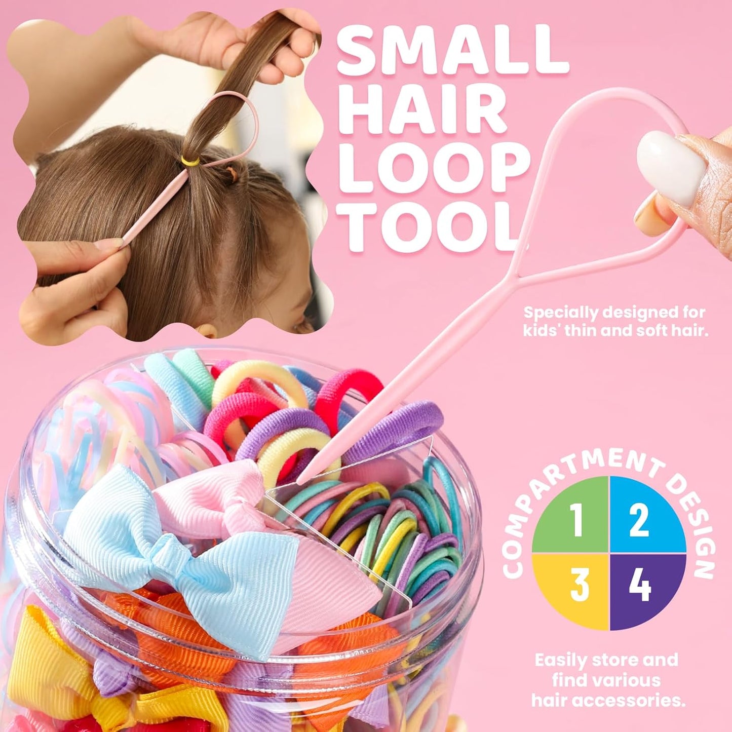 Hair Accessories Set: 300 Elastic Rubber Bands, 150 Small Hair Ties for Toddlers and teens, 100 Bands for Thin Hair, 20 Baby Hair Bows