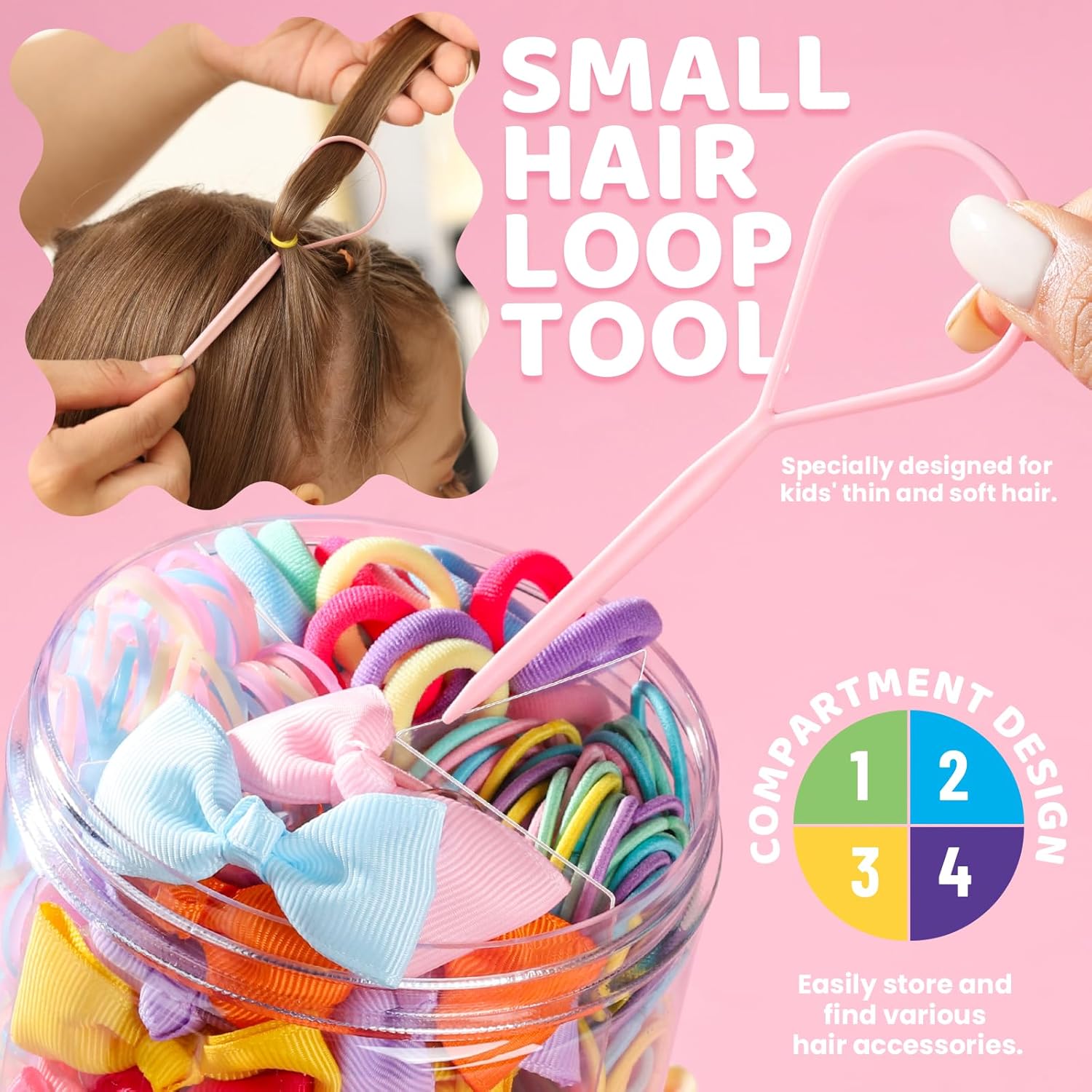 Hair Accessories Set: 300 Elastic Rubber Bands, 150 Small Hair Ties for Toddlers and teens, 100 Bands for Thin Hair, 20 Baby Hair Bows