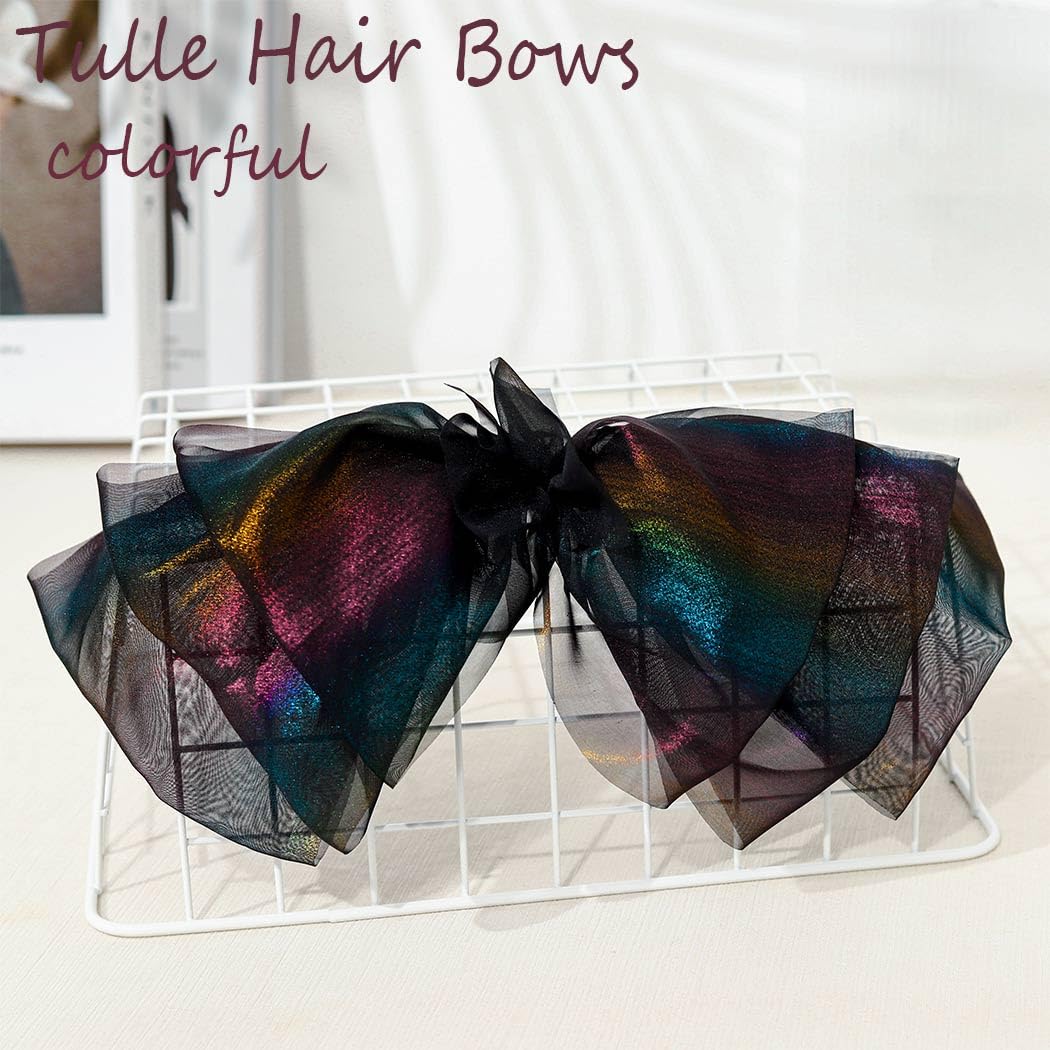 Big Black Hair Bow for Hair Tulle Clip Chiffon Color Hair Barrette Clips Hair Accessories for Women Girls