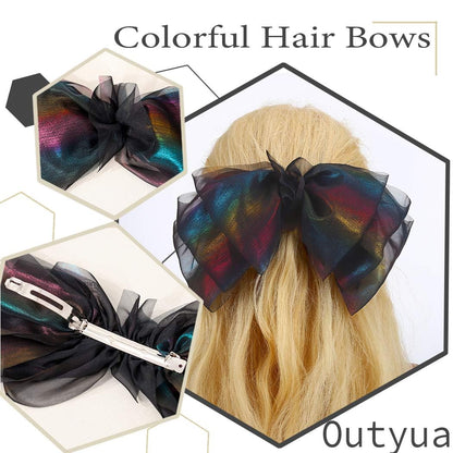 Big Black Hair Bow for Hair Tulle Clip Chiffon Color Hair Barrette Clips Hair Accessories for Women Girls