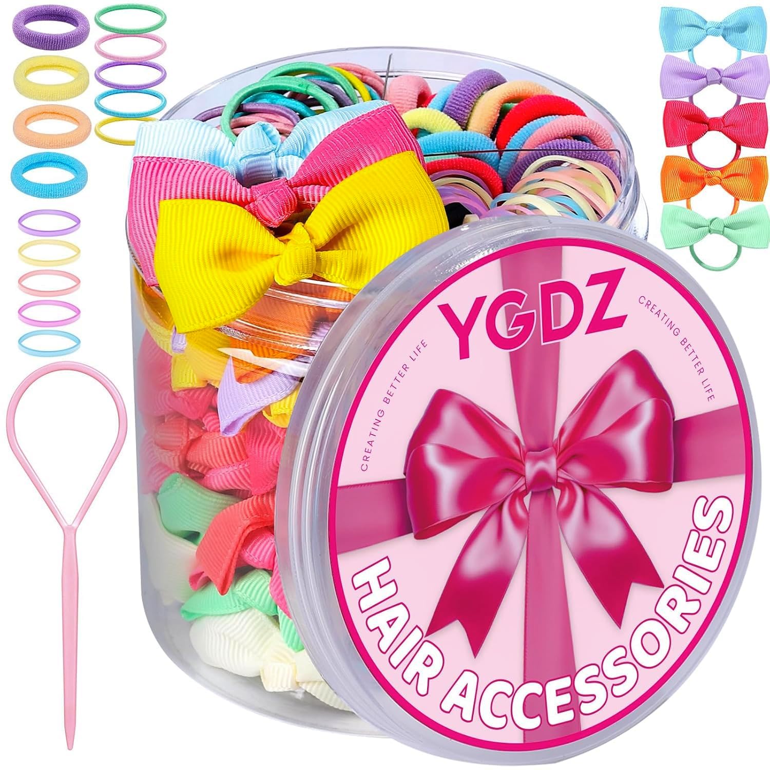 Hair Accessories Set: 300 Elastic Rubber Bands, 150 Small Hair Ties for Toddlers and teens, 100 Bands for Thin Hair, 20 Baby Hair Bows