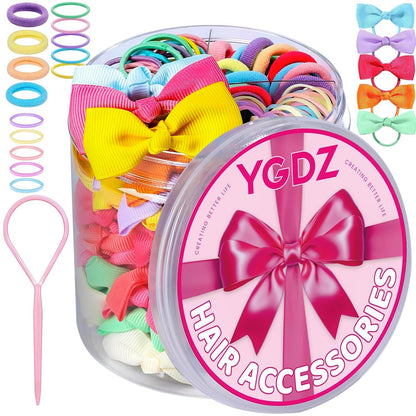 Hair Accessories Set: 300 Elastic Rubber Bands, 150 Small Hair Ties for Toddlers and teens, 100 Bands for Thin Hair, 20 Baby Hair Bows