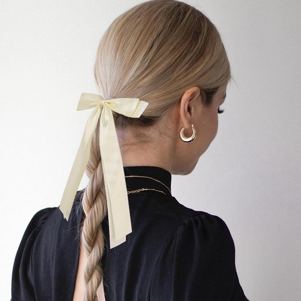Silky Satin 3Pcs Hair Bows  Barrettes Metal Clips  for Women Hair Ribbon Long Tail 