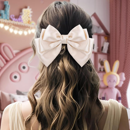 Hair Pink Oatmeal 2Pcs Bows for Women Alligator Hair Satin Silk Barrettes Coquette Bows Hair Accessories 