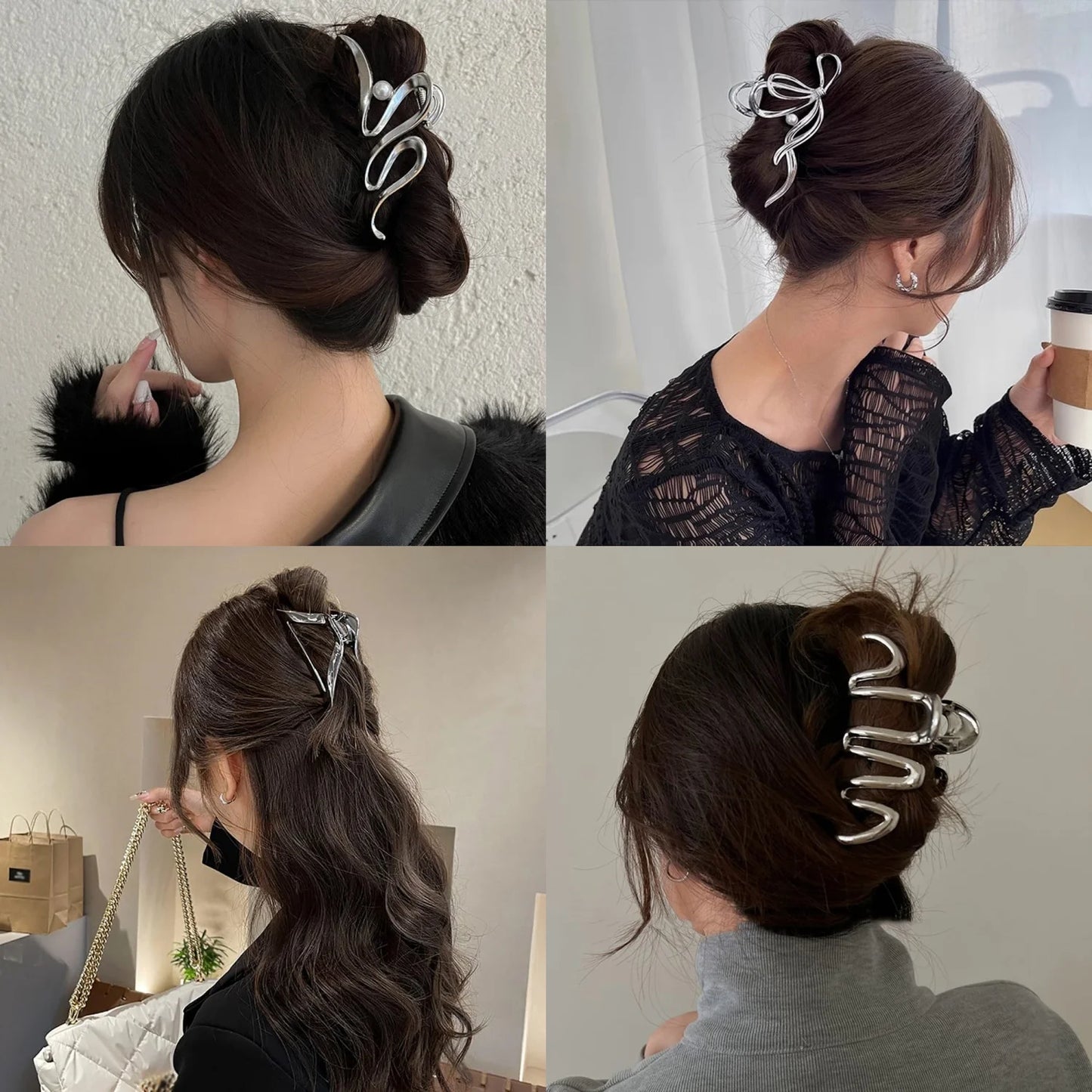 6Pcs Metal, Clips, Silver Liquid Barrettes Elegant Claw Metal Silver Hair 
