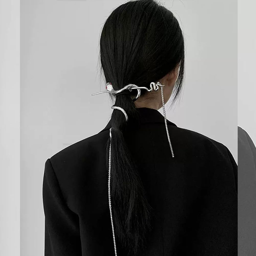 Metal Snake Hair Sticks Rhinestone Tassel Chopsticks Metal Distortion Punk Hairpin Headwear Vintage Gothic Hair Chain Hair Rope
