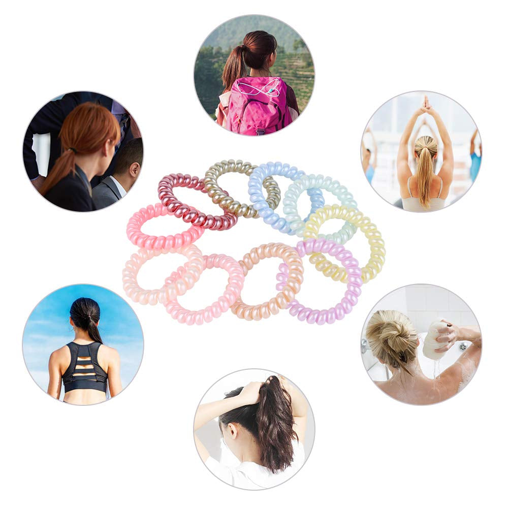 Spiral Ties, Phone Cord Coils Hair Ties- 20 Pcs,Pearl Color