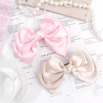  Hair Pink Oatmeal 2Pcs Bows for Women Alligator Hair Satin Silk Barrettes Coquette Bows Hair Accessories 