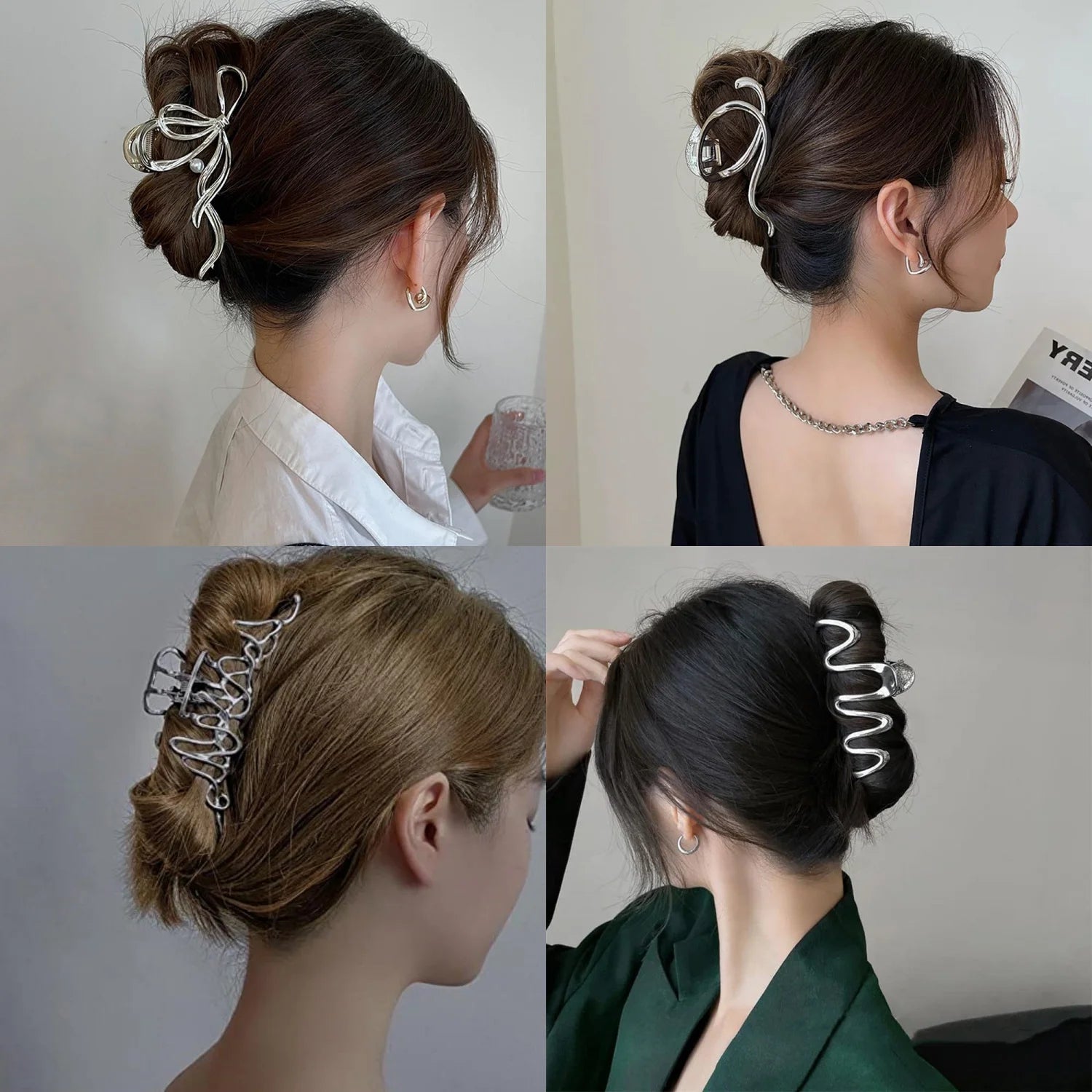 6Pcs Metal, Clips, Silver Liquid Barrettes Elegant Claw Metal Silver Hair 