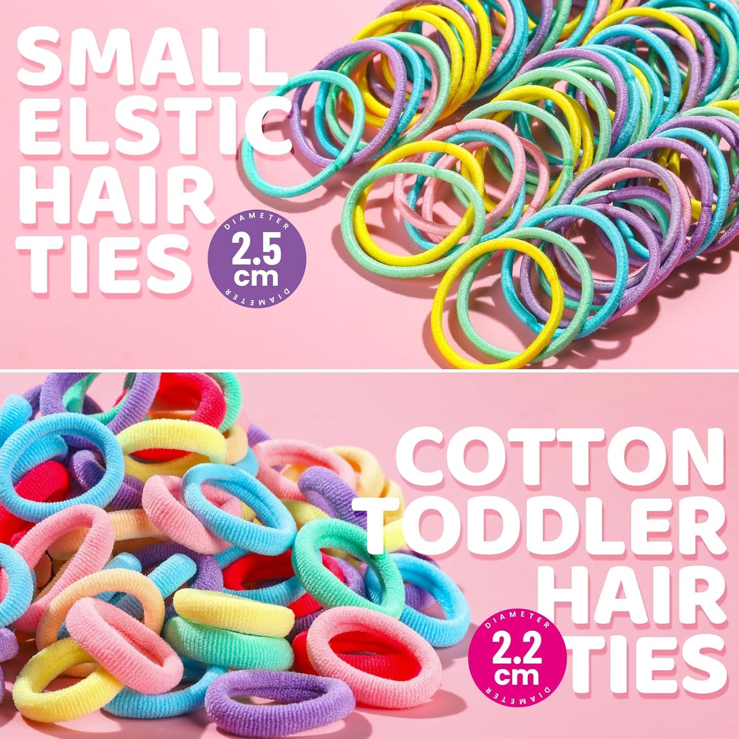 Hair Accessories Set: 300 Elastic Rubber Bands, 150 Small Hair Ties for Toddlers and teens, 100 Bands for Thin Hair, 20 Baby Hair Bows