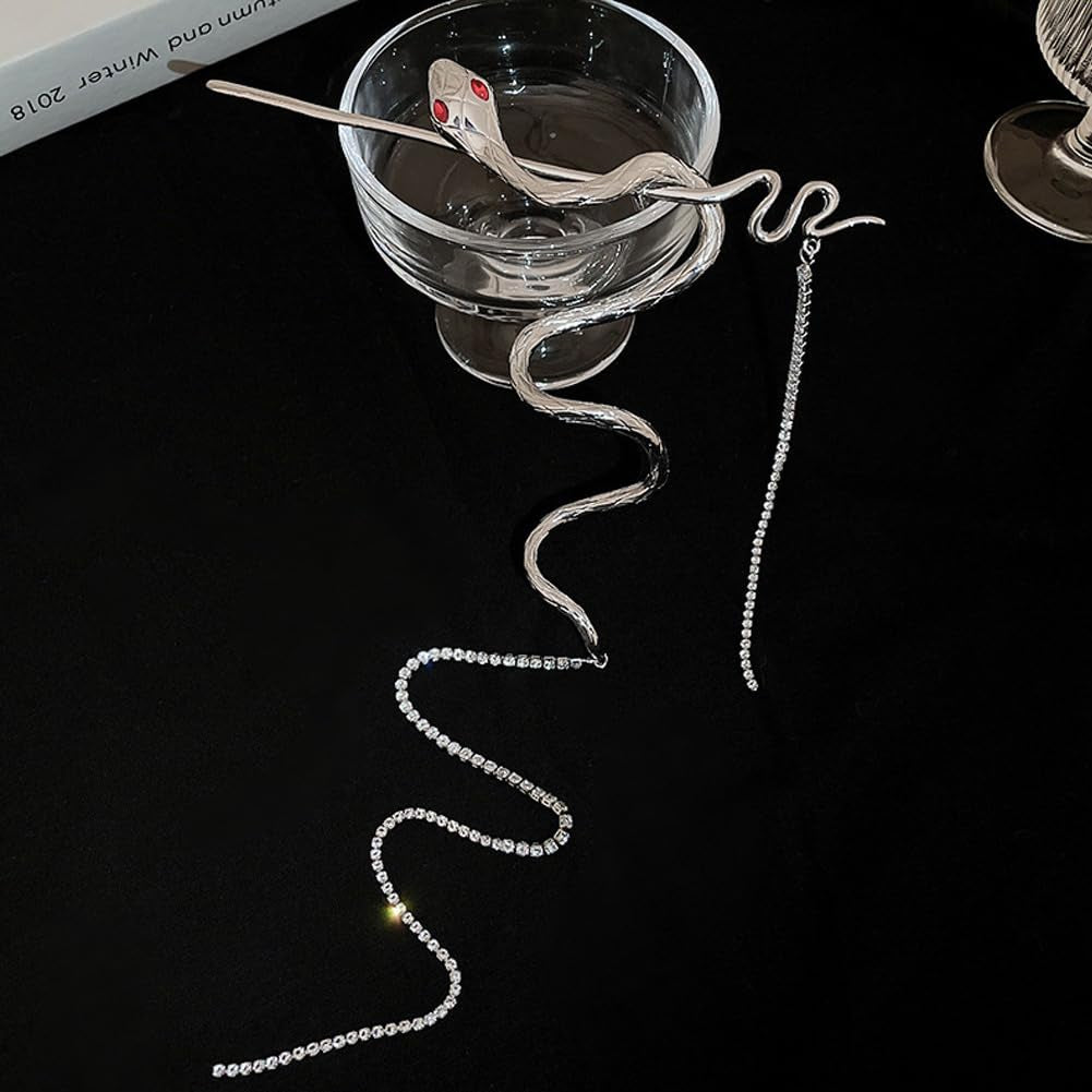 Metal Snake Hair Sticks Rhinestone Tassel Chopsticks Metal Distortion Punk Hairpin Headwear Vintage Gothic Hair Chain Hair Rope