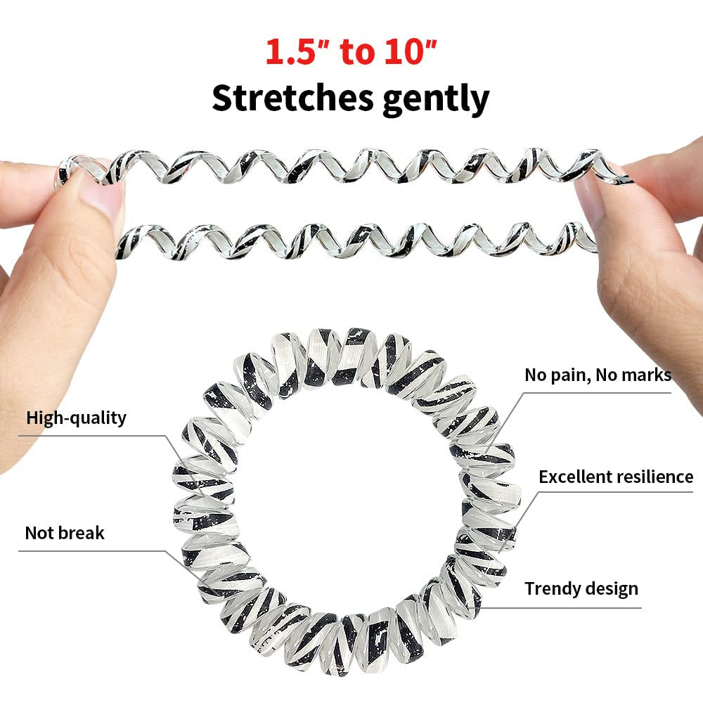 Belijiu Spiral Coil Hair Ties - Animal Pattern 12P - Phone Cord Hair Ties, Elastic Hair Ties for Women, Wrinkle Free, Long Lasting, Ponytail, Pain Free Hair Accessories, Curly, Straight Hair, All Hair