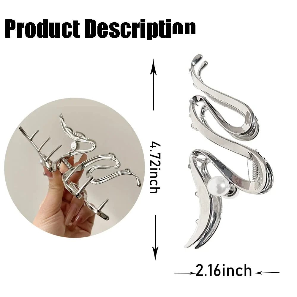 6Pcs Metal, Clips, Silver Liquid Barrettes Elegant Claw Metal Silver Hair 