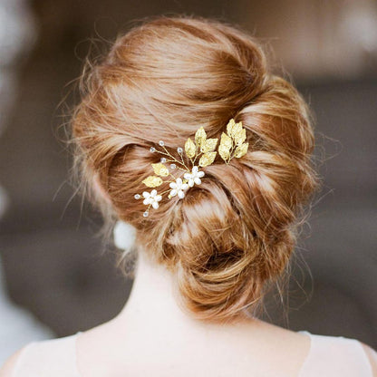 6 Pieces Wedding Pins Gold Leaf Bridal Head Piece Crystal Pearl Floral Hair Vintage Wedding Hair Clips 