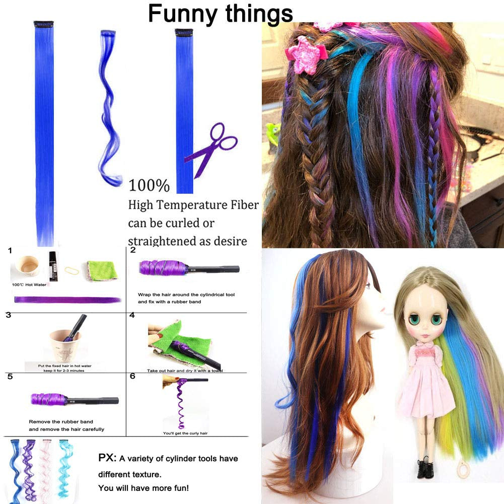 Colored Clip in Hair Extensions 22" Colorful Hair Extensions Rainbow Party Highlights Synthetic Hairpieces (36 Colors Set)