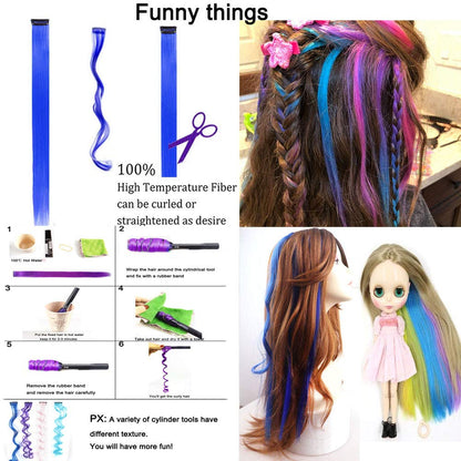 Colored Clip in Hair Extensions 22" Colorful Hair Extensions Rainbow Party Highlights Synthetic Hairpieces (36 Colors Set)
