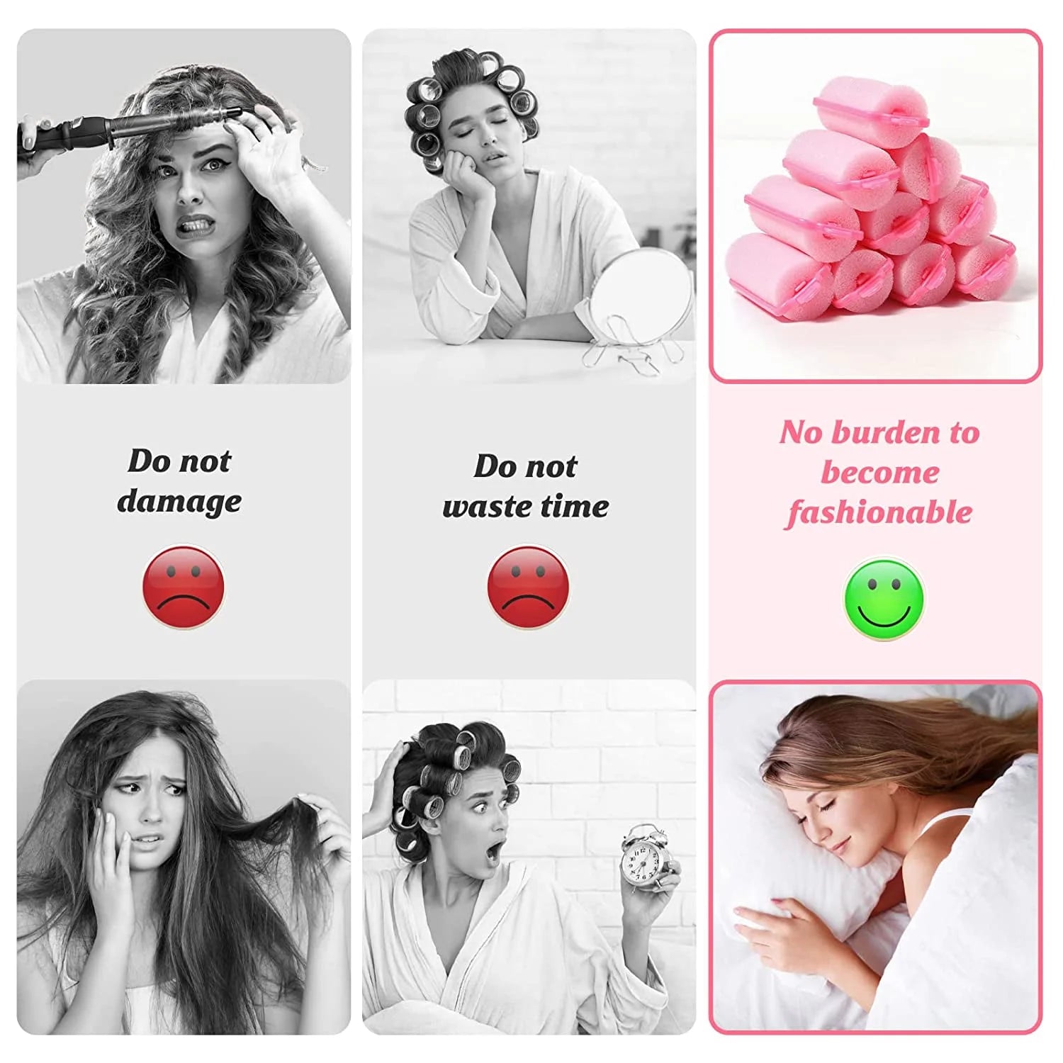 10Pcs Sponge, Foam Hair Roller Sleeping Hair Curlers Flexible Hair Styling Curlers Sponge (2.5Cm-Pink)