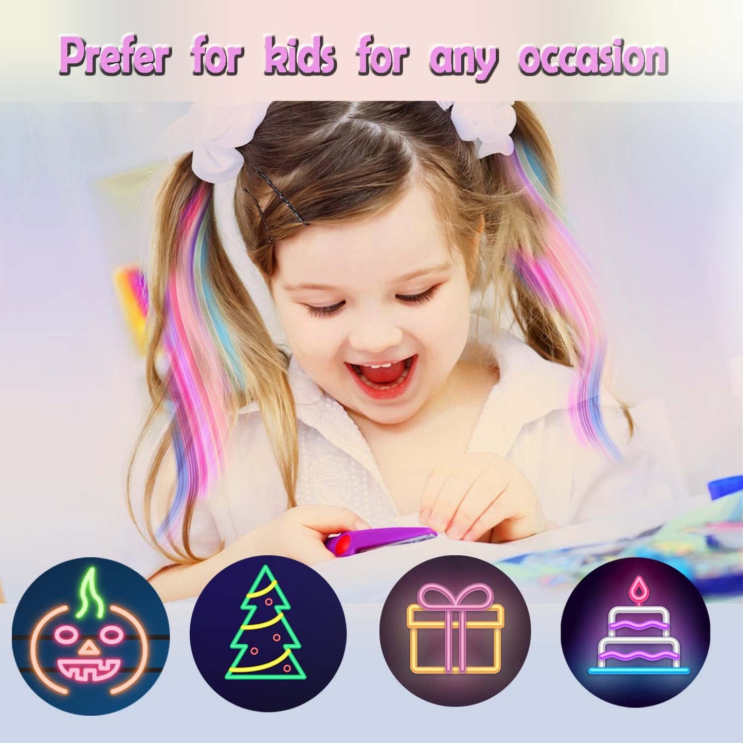 Colored Clip in Hair Extensions 22" Colorful Hair Extensions Rainbow Party Highlights Synthetic Hairpieces (36 Colors Set)
