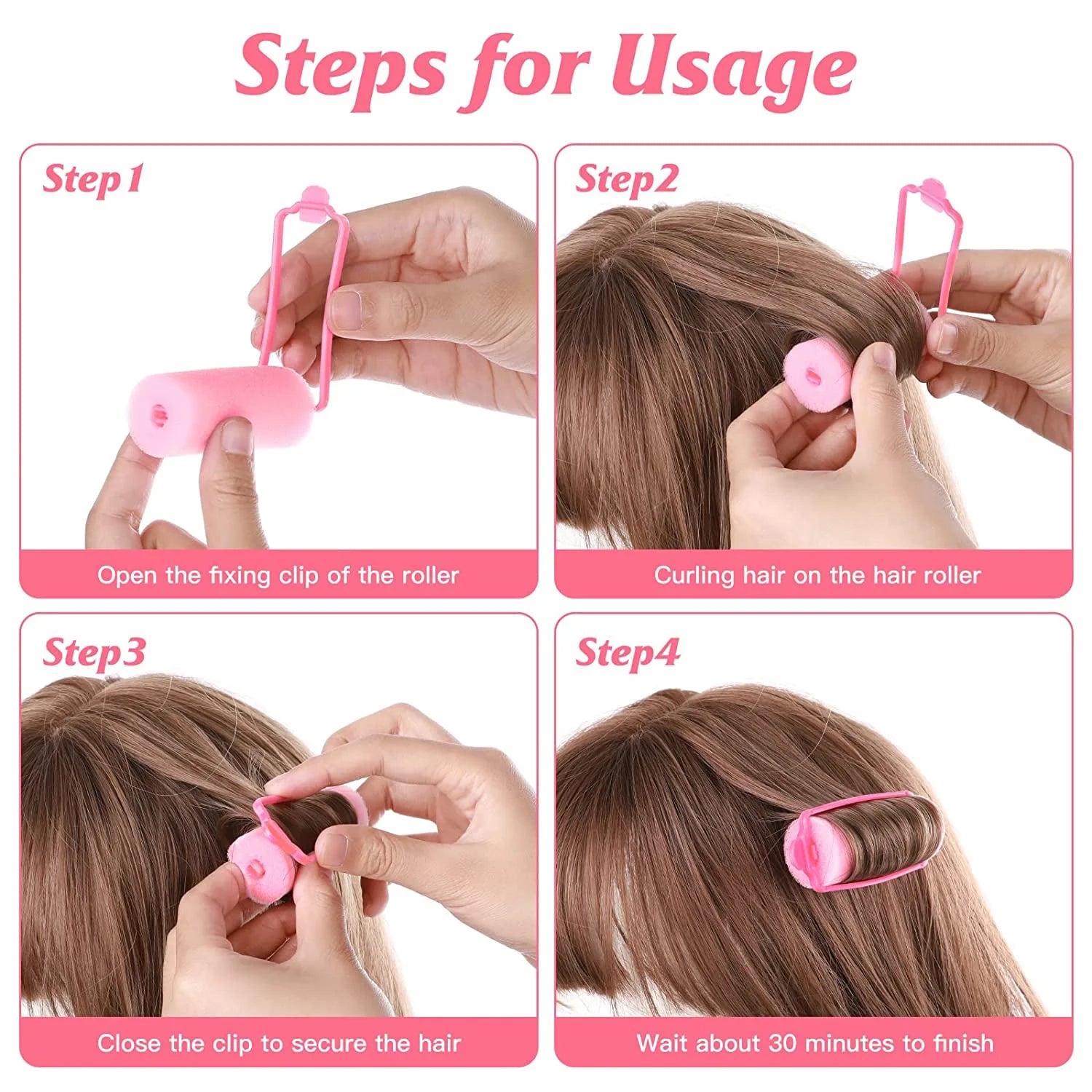 10Pcs Sponge, Foam Hair Roller Sleeping Hair Curlers Flexible Hair Styling Curlers Sponge (2.5Cm-Pink)