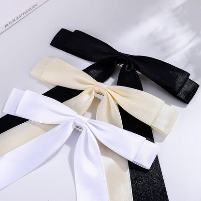 Silky Satin 3Pcs Hair Bows  Barrettes Metal Clips  for Women Hair Ribbon Long Tail 